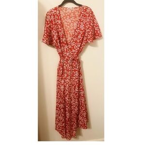 Floral Red Wrap Dress